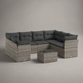 6-teiliges Gartenlounge-Set aus PE-Rattan und Stahl mit Auflagen und Tisch, U-förmig, Grau/Anthrazit, 260 x 190 x 72 cm