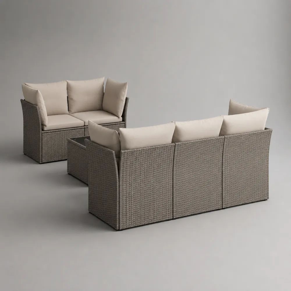 2-teilige Gartenlounge-Garnitur aus PE-Rattan mit 3-Sitzer und 2-Sitzer, Taupe/Beige, 197 × 72 × 72 cm und 134 × 72 × 72 cm