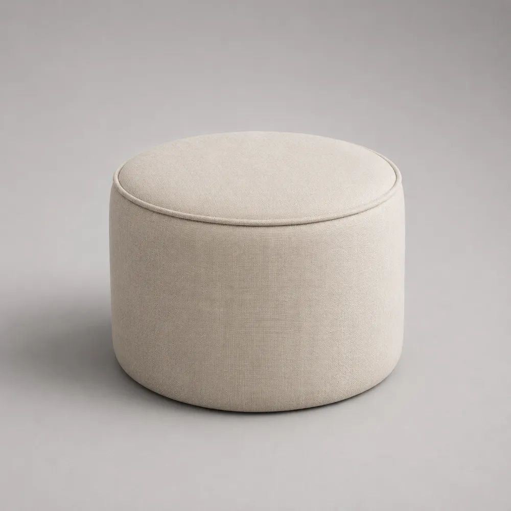 Runder Fußhocker Sitzpouf mit Stoffbezug, Creme, Ø 50 × H 40 cm