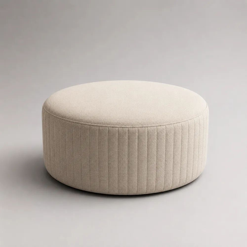 Runder Fußhocker Ottoman mit Polyesterbezug und Schaumstoffpolsterung, Creme, Ø 80 × 40 cm