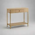 Konsolentisch mit Schublade und Ablage aus MDF mit Eichenfurnier und Stahl, Natur/Goldfarben, 80 × 30 × 80 cm