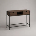 Konsolentisch mit 2 Schubladen und offenem Ablagefach, MDF mit Walnussfurnier und Stahlgestell, Dunkelbraun/Schwarz, 110 x 35 x 80 cm