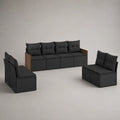 3-teiliges Outdoor-Gartenbank-Set für 8 Personen aus PE-Rattan, Stahl und Holz mit Polstern, Schwarz/Braun, Stellmaß 244 × 210 × 76 cm