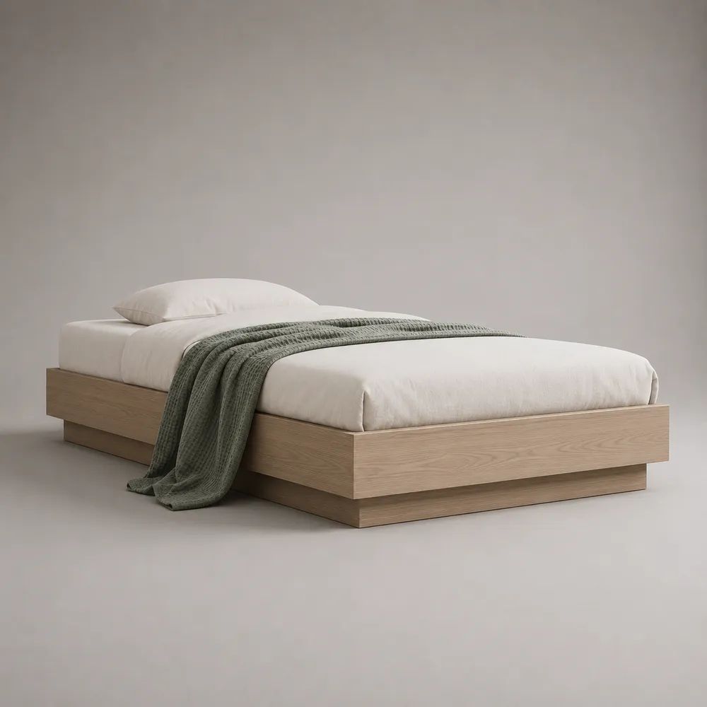 Doppelbett Plattformbett mit Eichenfurnier, 206 × 166 × 35 cm, Liegefläche 160 × 200 cm, Eiche Natur