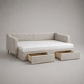 Gepolstertes Tagesbett 90 × 200 cm aus Massivkiefer und Polyester mit 2 Schubladen, Beige, 216 × 102 × 86 cm