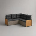 Garten-Ecksofa, 5-Sitzer in L-Form aus PE-Rattan, Akazienholz und Metall, Anthrazit/Grau/Naturbraun/Schwarz, 198 x 198 x 76 cm