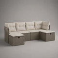 5-Sitzer Gartenlounge-Set mit Stauraum aus PE-Rattan und Stahl, Grau/Beige, 276 × 177 × 73 cm