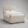 Boxspringbett 140 × 200 cm mit Matratze, Topper und gepolstertem Kopfteil, Stoff, Beige mit schwarzen Füßen